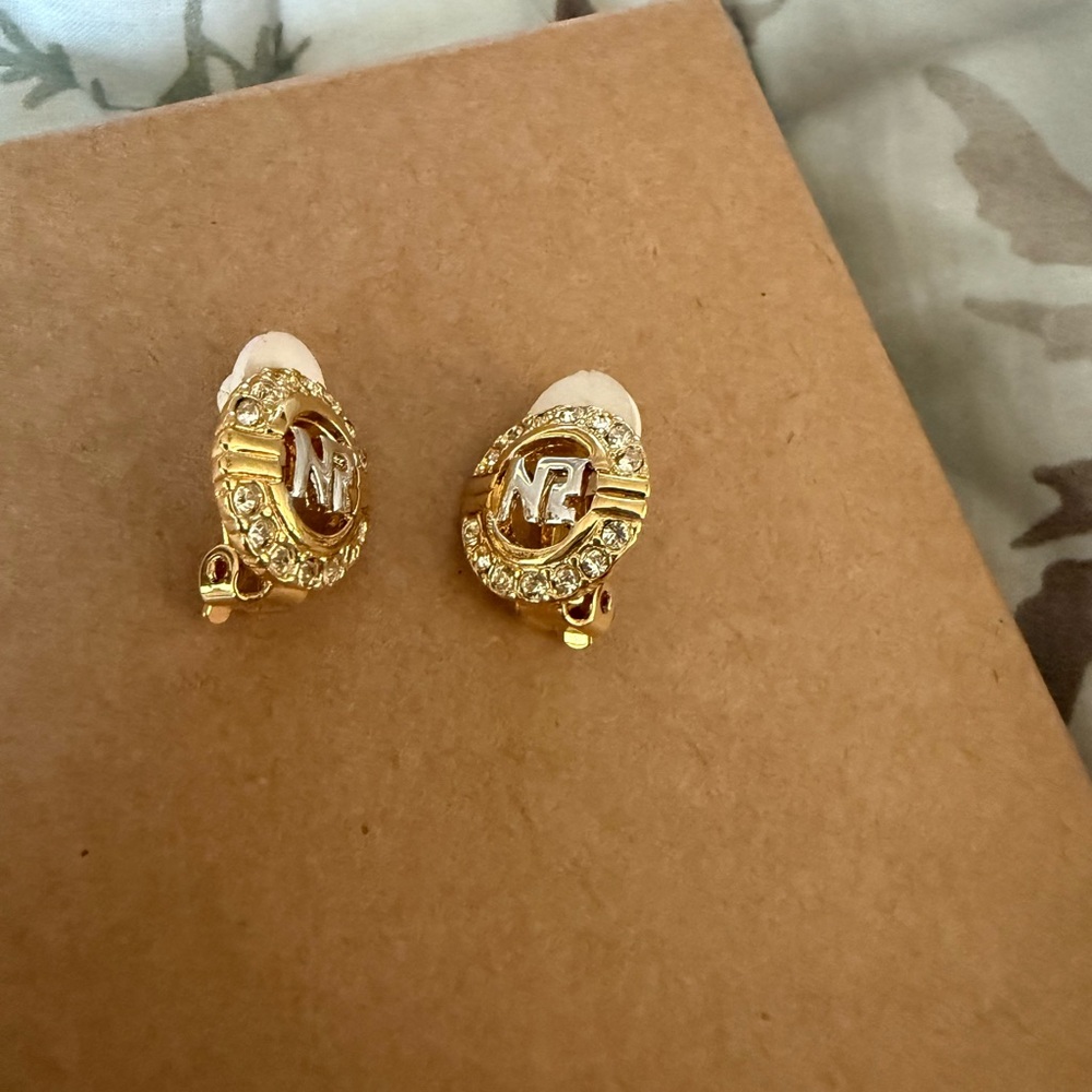 Nina Ricci Gold and Cream Clip-On Earrings